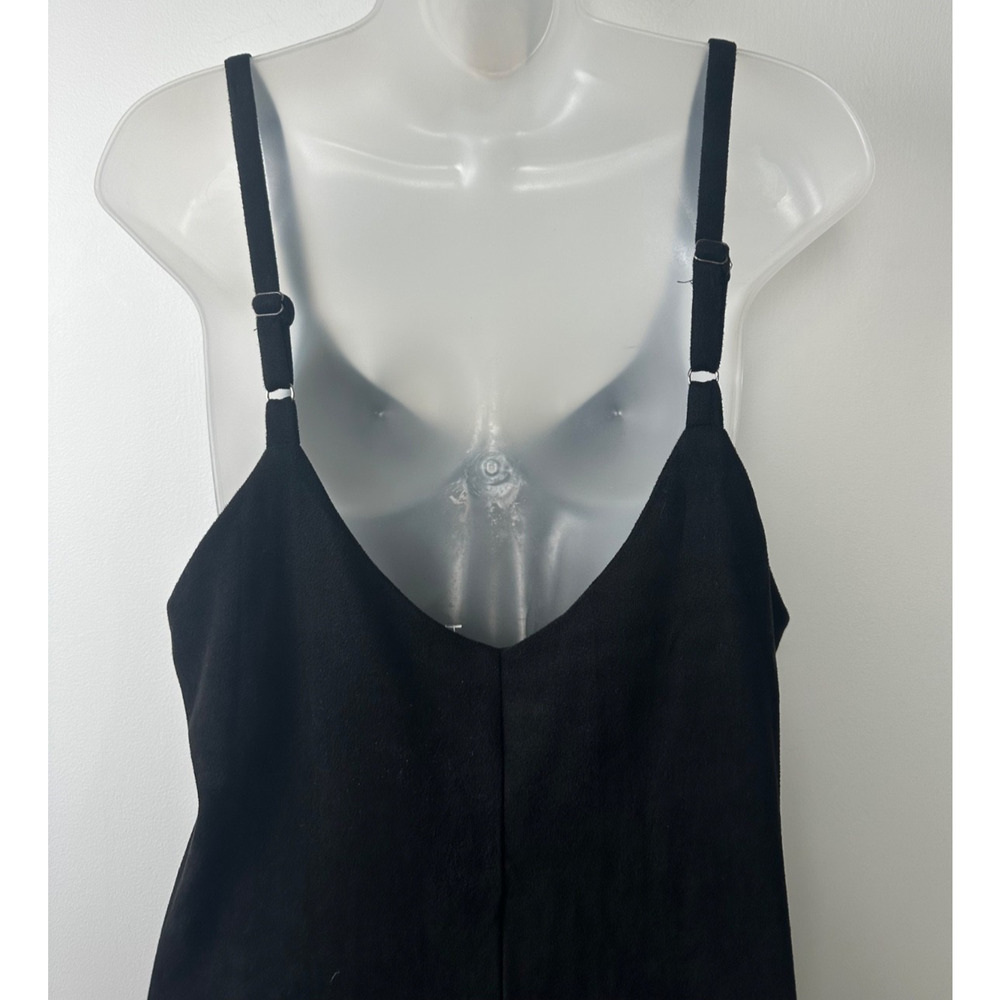 Lucca Women's L Wide Leg Crop Jumpsuit Sleeveless Casual Black Faux Suede D38 - Picture 4 of 8